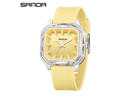Relógio de Quartzo MDUG quadrado, design simples, marcadores tridimensionais, à prova d'água, feminino amarelo transparente
