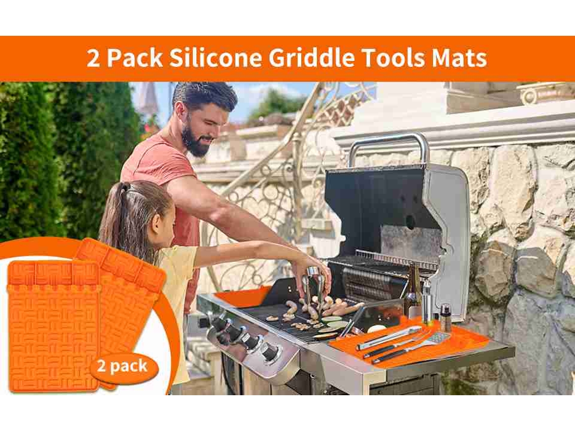 Tapetes Silicone Para Grelha Acessórios Bbq Laranja Conjunto 2