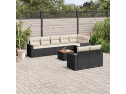 Vidaxl 9 Pcs Conjunto De Sofás P/ Jardim C/ Almofadões Vime Pe Preto