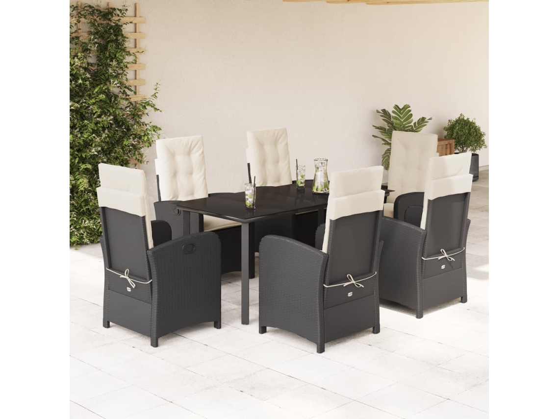 Maison Exclusive - 7 Pcs Conjunto De Jantar P/ Jardim C/ Almofadões Vime Pe Preto