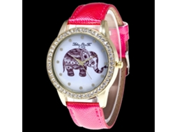 Relógio de pulso de quartzo com mostrador analógico e pulseira de PU moderna (vermelho e rosa)