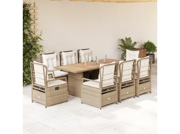 9 Pcs Conjunto De Jantar P/ Jardim Com Almofadões Vime Pe Bege Dkd Home Decor