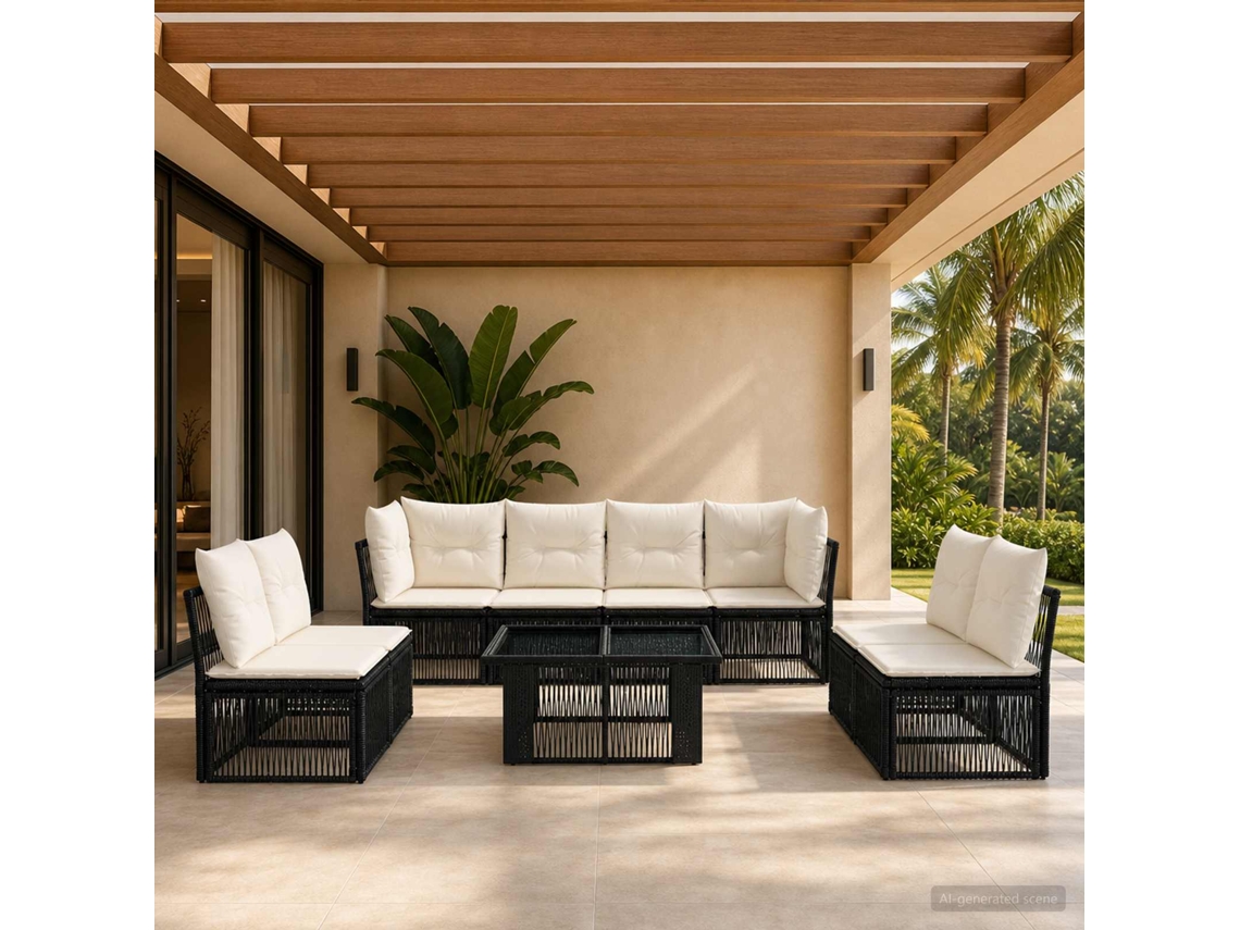 Vidaxl Conjunto De Sofá De Jardim 9 Unid. Preto Vime Pe