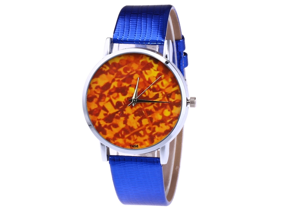 Reloj De Muñeca De Cuarzo Con Correa De Cuero Pu Para Hombre Y Mujer Dial Redondo Azul Zhoulianfa