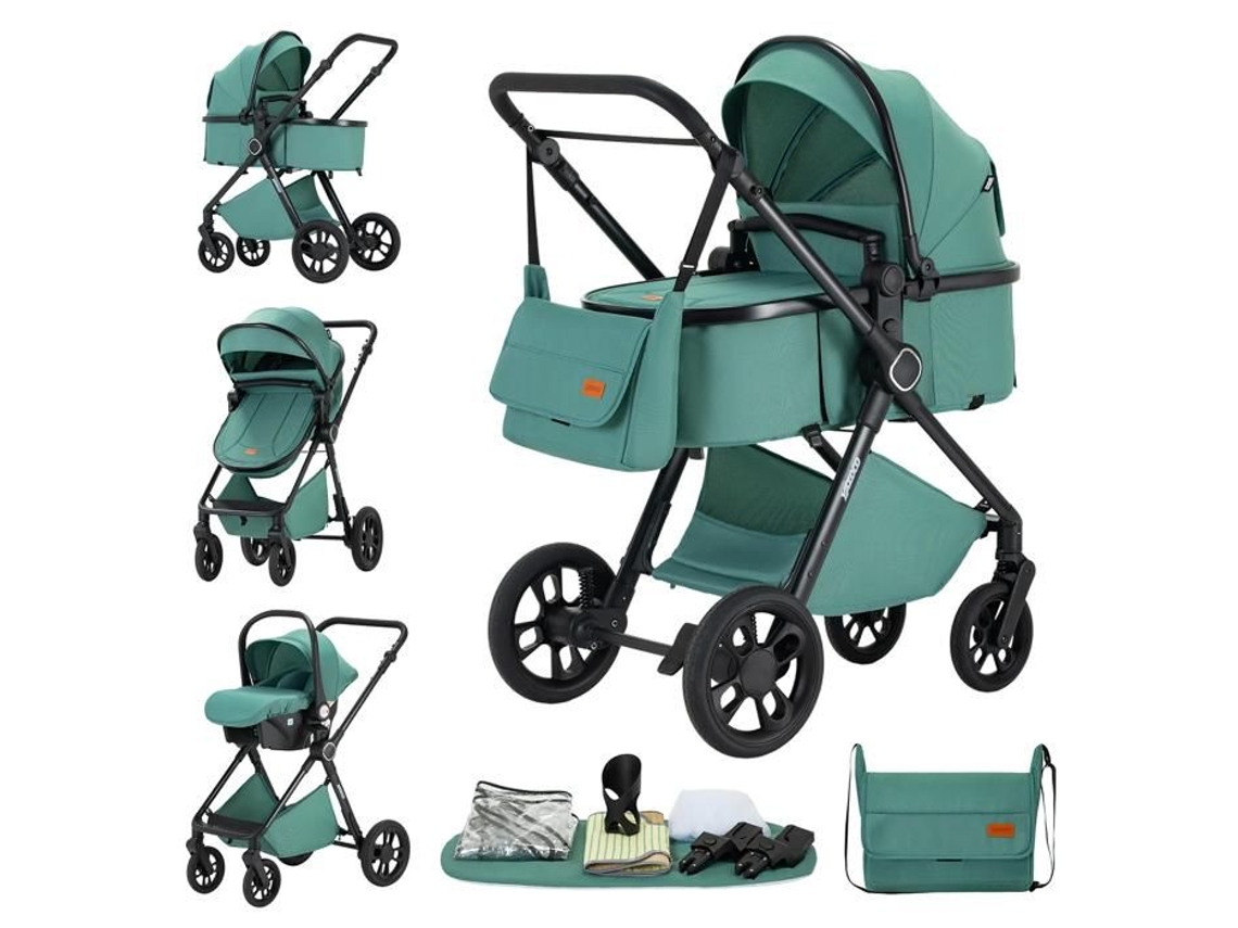 Carrinho De Bebê 3 Em 1 Com Assento De Carro Para Recém-nascido, Dobrável Compacto, Estrutura De Alumínio Leve, Assento Respirável, Viagem, Visão Elev