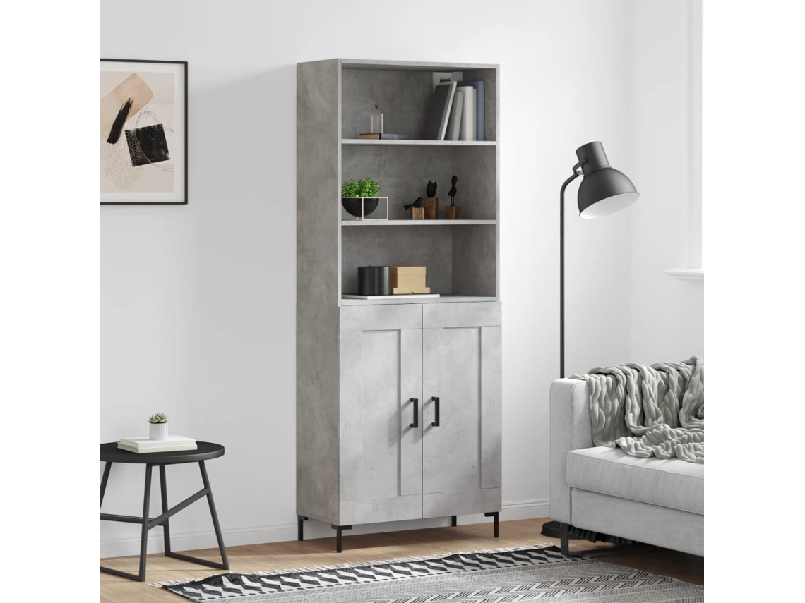 Vidaxl Armário Alto 69,5x34x180 Cm Derivados De Madeira Cinza Cimento