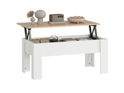 Mesa de Centro com Bancada Elevatória, Compartimento Aberto e Oculto, 100x50x45 Cm, Branco e Madeira ORBITRA COMMERCE