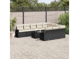 Vidaxl 11 Pcs Conjunto Sofás De Jardim C/ Almofadões Vime Pe Preto