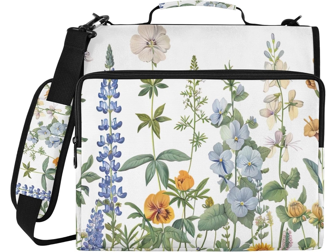 Organizador De Bolsa Clássico Com Estampa Botânica Flores Silvestres, Fichário De 3 Argolas, Poliéster Impermeável Com