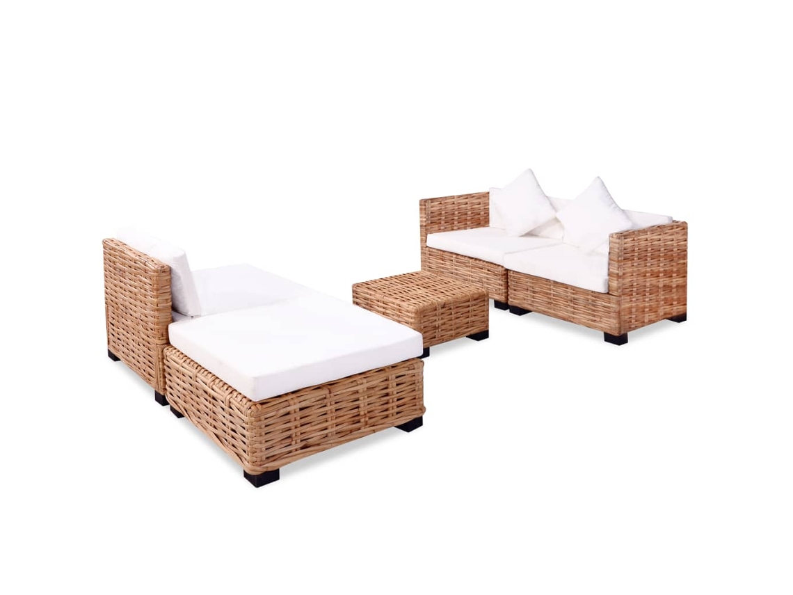 Conjunto de Sofá de Vime Natural de 14 Peças Worten.pt