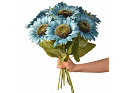 Conjunto de 6 Girassóis Artificiais, de Seda, para Casa, Jardins e Festas Ao Ar Livre AQUAFORGE (azul)