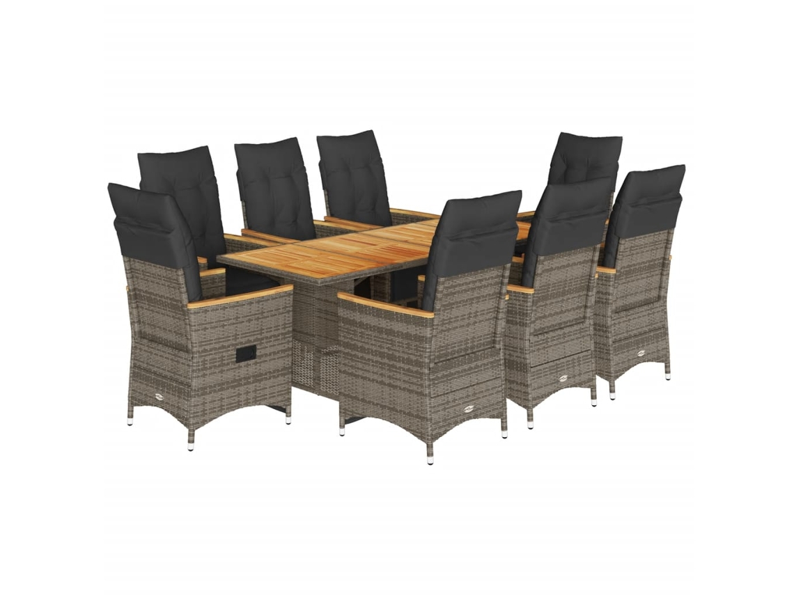 Maison Exclusive - 9 Pcs Conjunto Bistrô De Jardim C/ Almofadões Vime Pe Cinzento