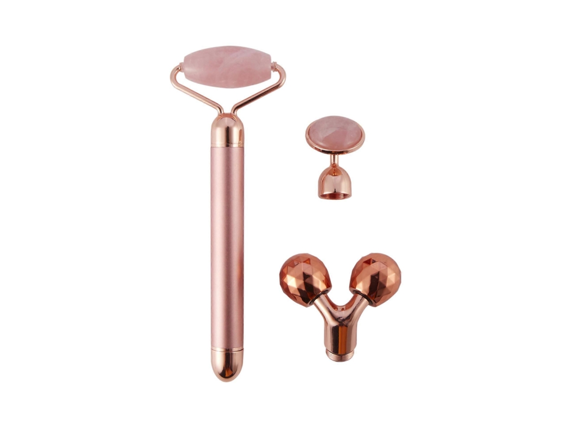 Massageador Facial Elétrico 3 em 1 com Rolos de Jade e Quartzo Rosa GOKOCO