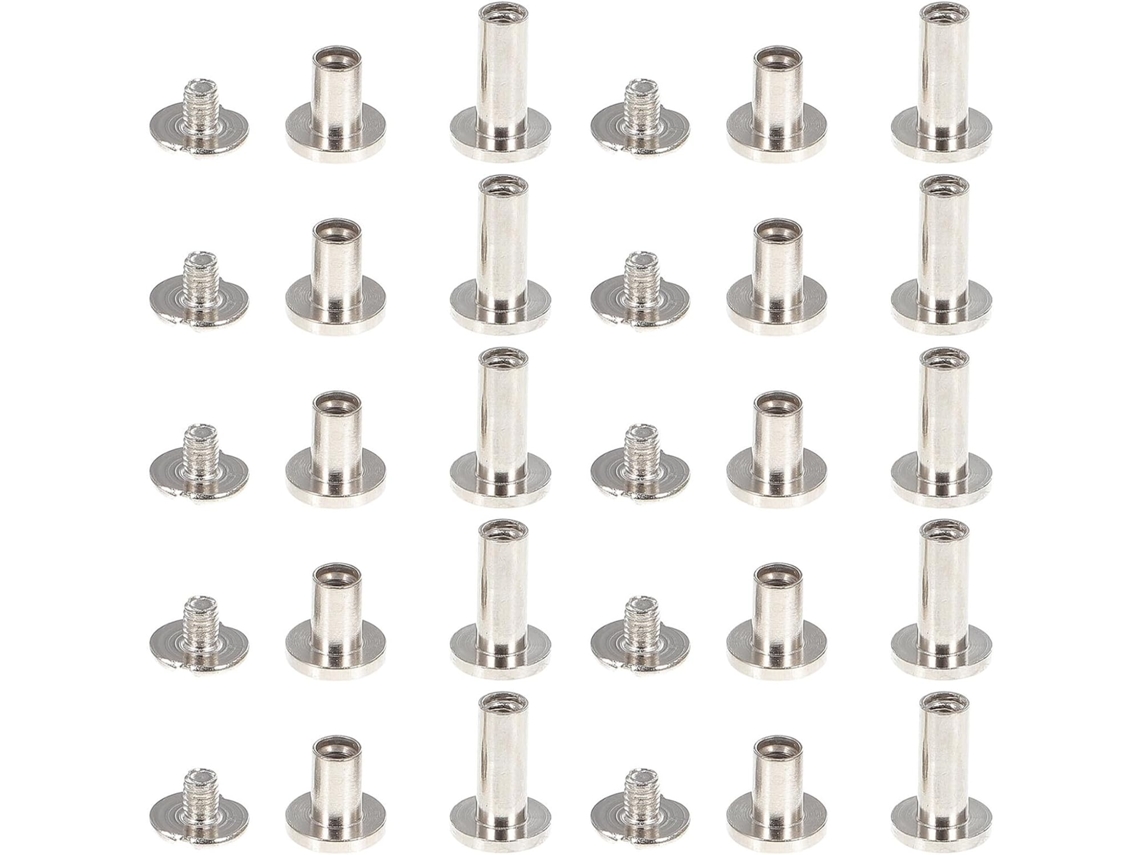 Conjunto de 30 parafusos metálicos League de 8 mm para correntes, álbuns e projetos de bricolagem, parafusos planos multifuncionais.