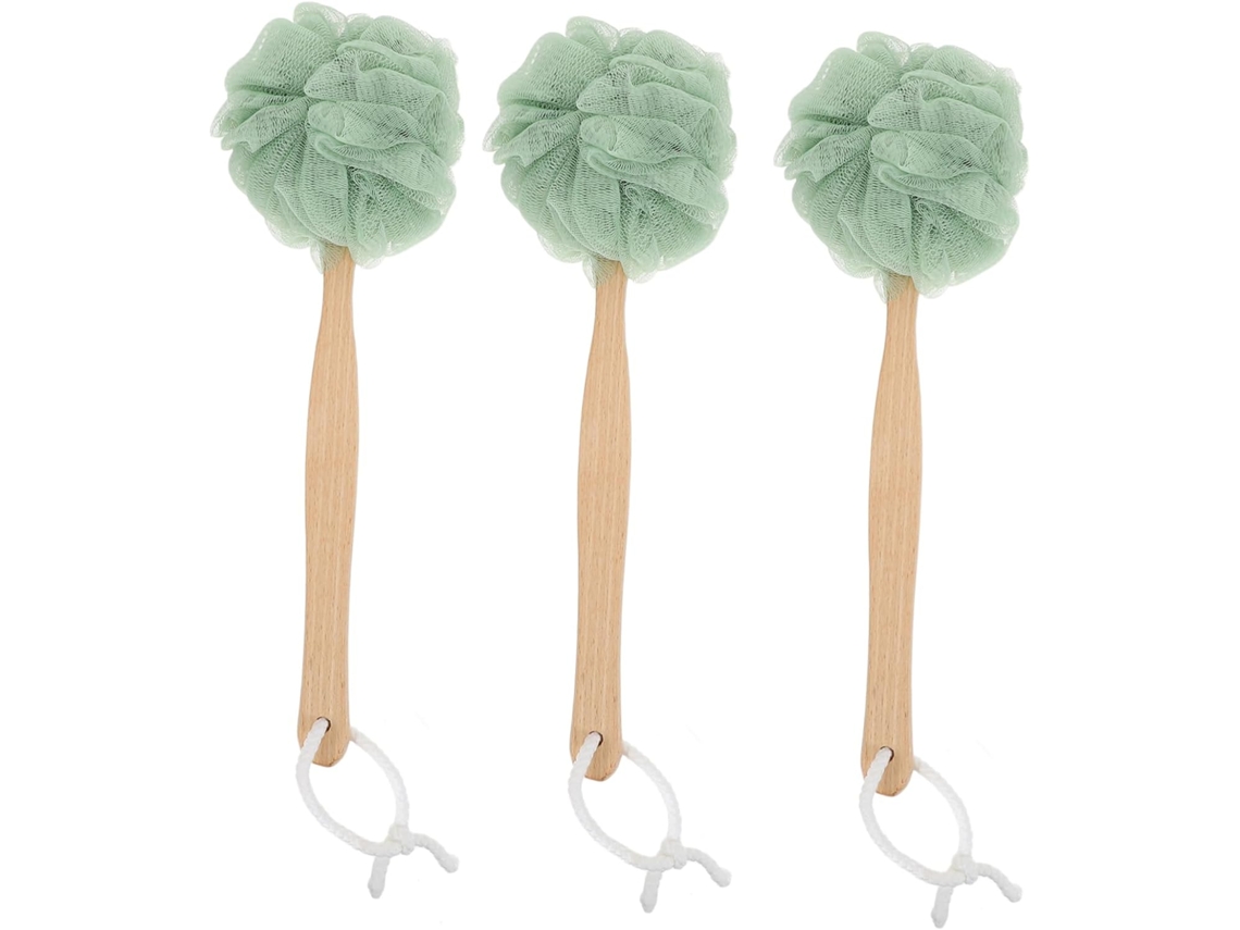Conjunto Sherchpry De 3 Escovas Banho Verdes Em Nylon E Madeira Com Cabos Longos Para Esfoliar A Pele Remover O Excesso