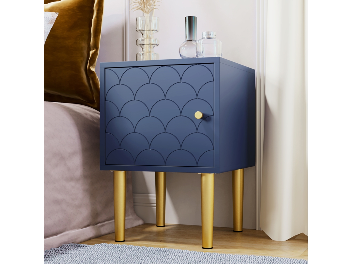 (=wf290543aab)criado-mudo, Armário De Cabeceira, Mesa Lateral, Azul-marinho, Sofá-mesa Para Combinar Com Qualquer Cama E Quarto - H50/w35/d35 Cm-kd