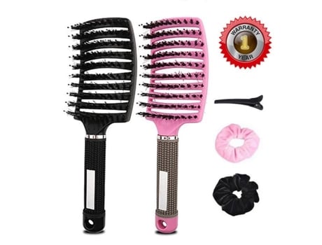 2 Escovas De Cabelo, Escova De Pelo De Javali, Antinódo Escovas De Massagem Desembaraçantes De Secagem Rápida Heyzoey (preto E Rosa)