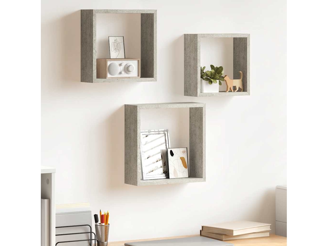 Vidaxl Prateleiras De Parede Em Forma De Cubo 3 Pcs Cinzento Cimento