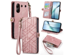 Capa De Celular De Couro Com Zíper Geométrico E Fivela Lateral