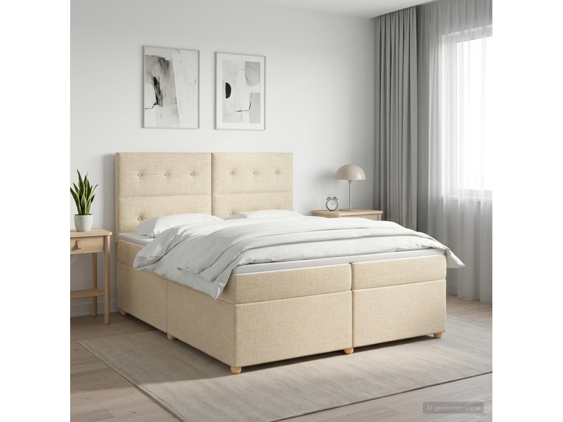 Vidaxl Cama Box Spring Com Colchão Creme 200 X 200 Cm Tecido