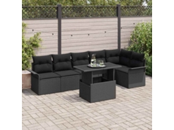 Vidaxl Conjunto De Sofá De Jardim 7 Unid. Preto Vime Pe