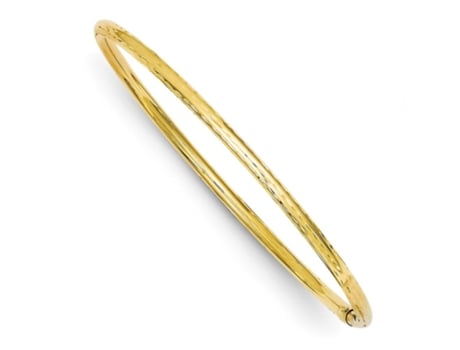 Pulseira Bracelete Feminina Em Ouro Amarelo 14k Com Tubo Oco Polido De 3mm E Corte Brilhante. Hengjian