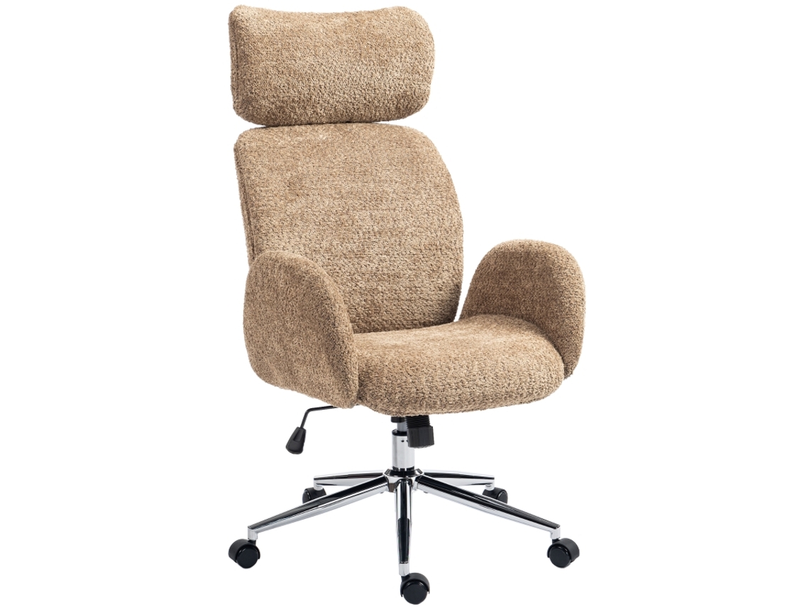 Cadeira de Escritório com Apoio de Cabeça Ajustável, Cadeira Ergonômica para Escritório, Função Balanço, Altura Ajustável, Marrom ROLIPO