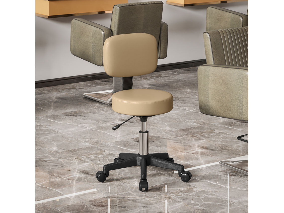Rolling Stool Height Adjustable With Backrest 72-84 Cm High 360° Rotatable Work Stool For Office Salon Light Brown