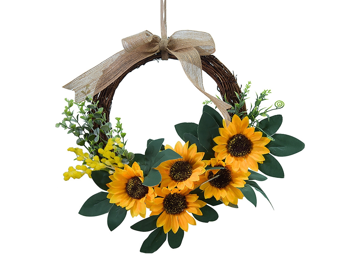 Coroa de Girassol Artificial Rotin Decorativa 26cm | S/MARCA