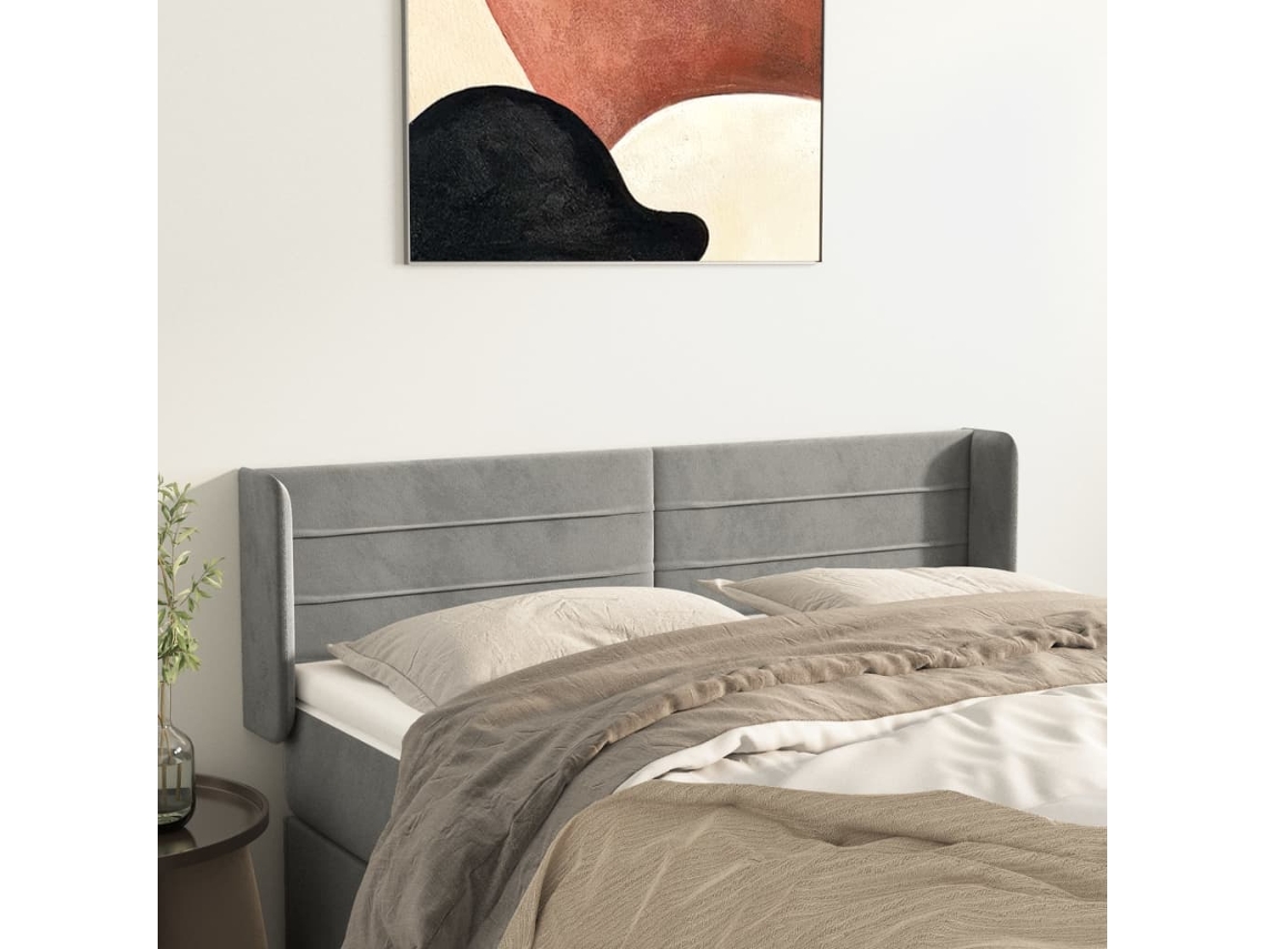 Cabecero con Alas de Terciopelo 147x16x78/88 cm Gris Claro