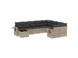 Conjunto de 10 Sofás de Jardim com Almofadões Vime Pe Cinzento Claro MAISON EXCLUSIVE (10 pcs)