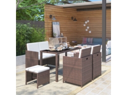 Conjunto Jantar Para Jardim C/ Almofadões 6 Pcs Vime Castanho Dkd Home Decor