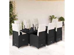 Vidaxl 9 Pcs Conjunto De Bistrô P/ Jardim C/ Almofadões Vime Pe Preto