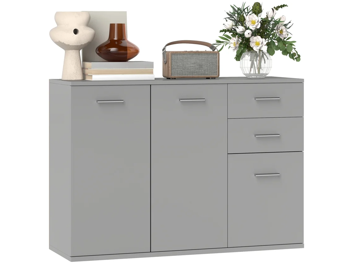 Aparador 3 Armários 2 Gavetas 106x35x76 Cm (cinza Claro, Madeira)