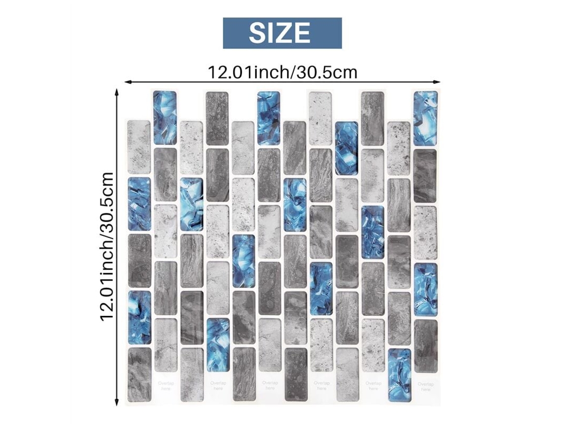 Papel de parede autoadesivo à prova d'água com efeito de tijolo 3D azul vívido para decoração de cozinha, Slowmoose