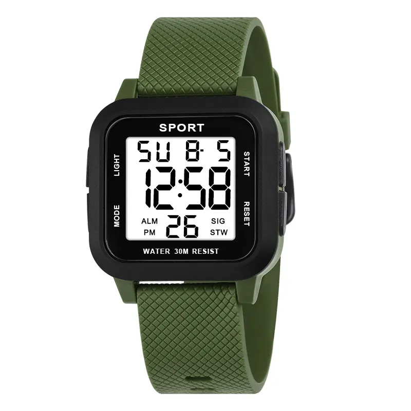 Relógio Esportivo Digital Masculino (verde E Branco), À Prova D'água, Com Funções De Alarme E Cronômetro, Visor Led.