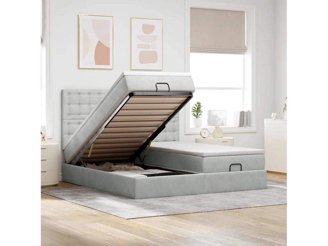 Vidaxl Estrutura Cama Otomana Colchões 160x200cm Veludo Cinzento Claro