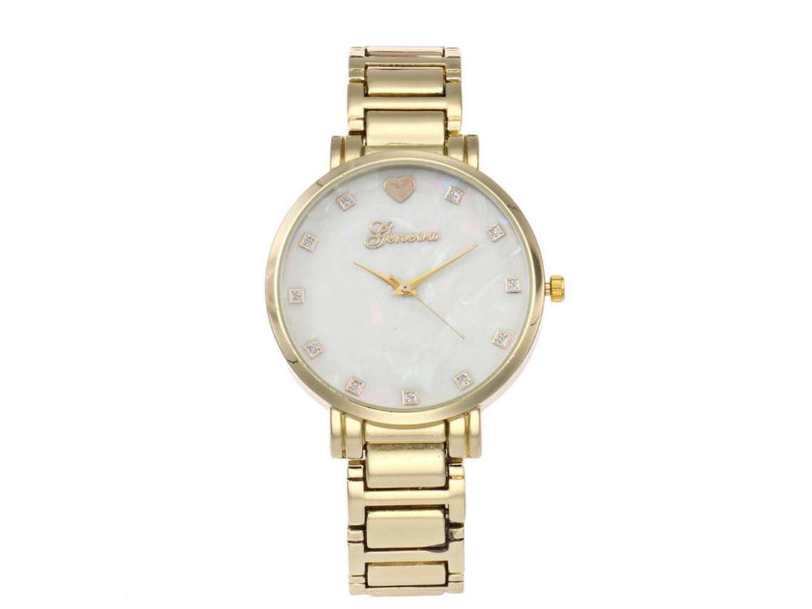 Relógio de Pulso Feminino de Quartzo com Strass Liga Redondo Ouro Estilo Simples