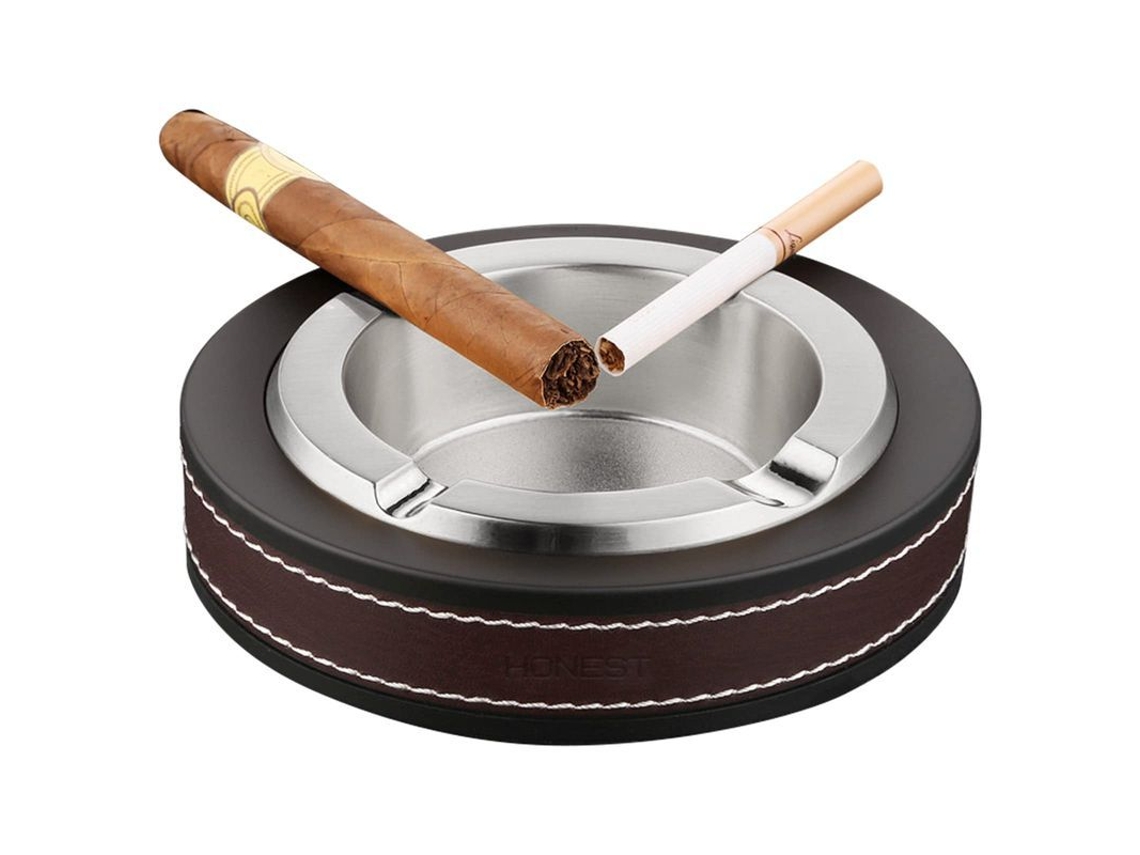 2026 cenicero de Metal e Couro para Cigarros e Cigarrillos, Forma Ovalada Moderna Mesa (prata)