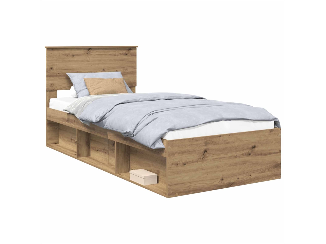 Estrutura da Cama com Cabeceira Carvalho Artesanal em Madeira Processada 90x200 cm MAISON EXCLUSIVE