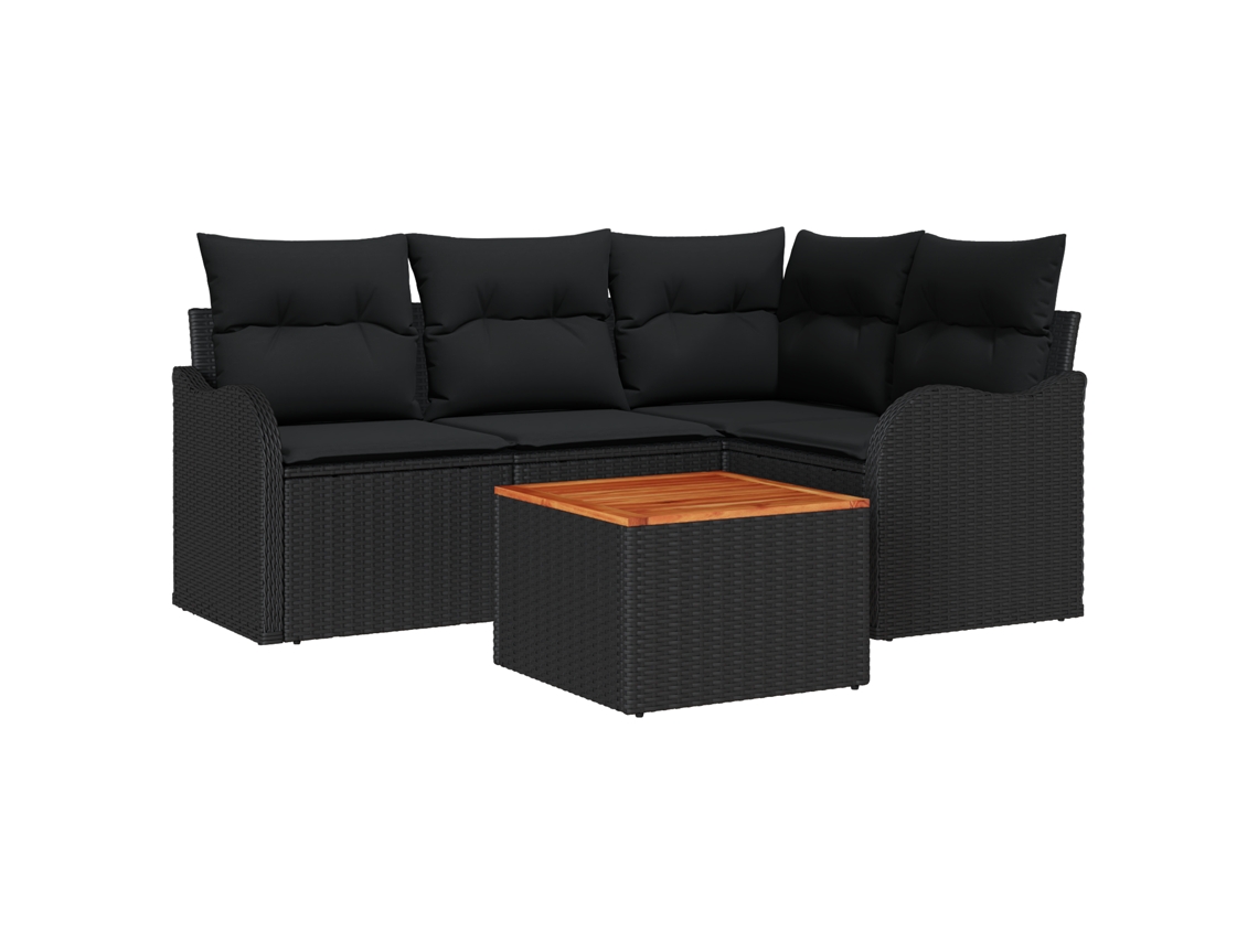 Conjunto 5 Conjunto De Sofá De Jardim Vidaxl Preto Vime Pe (55 X 55 X 37 Cm)
