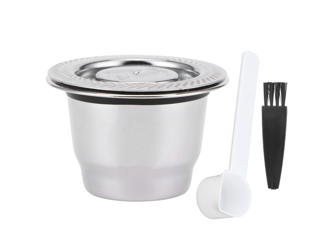 Conjunto Cápsula Reutilizável Café Aço Inox Colher Escova Acessório Máquina de Café
