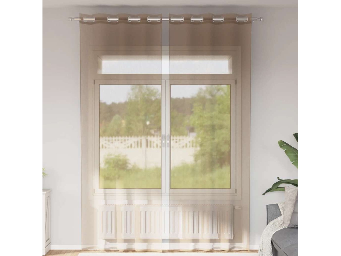 Vidaxl Cortinas De Voile Com Ilhós 2 Pcs Castanho-claro