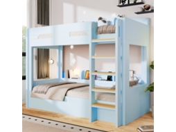 Cama Em Altura Com Cama Inferior E Tomada Usb Em Madeira Maciça E Mdf Azul 123.5