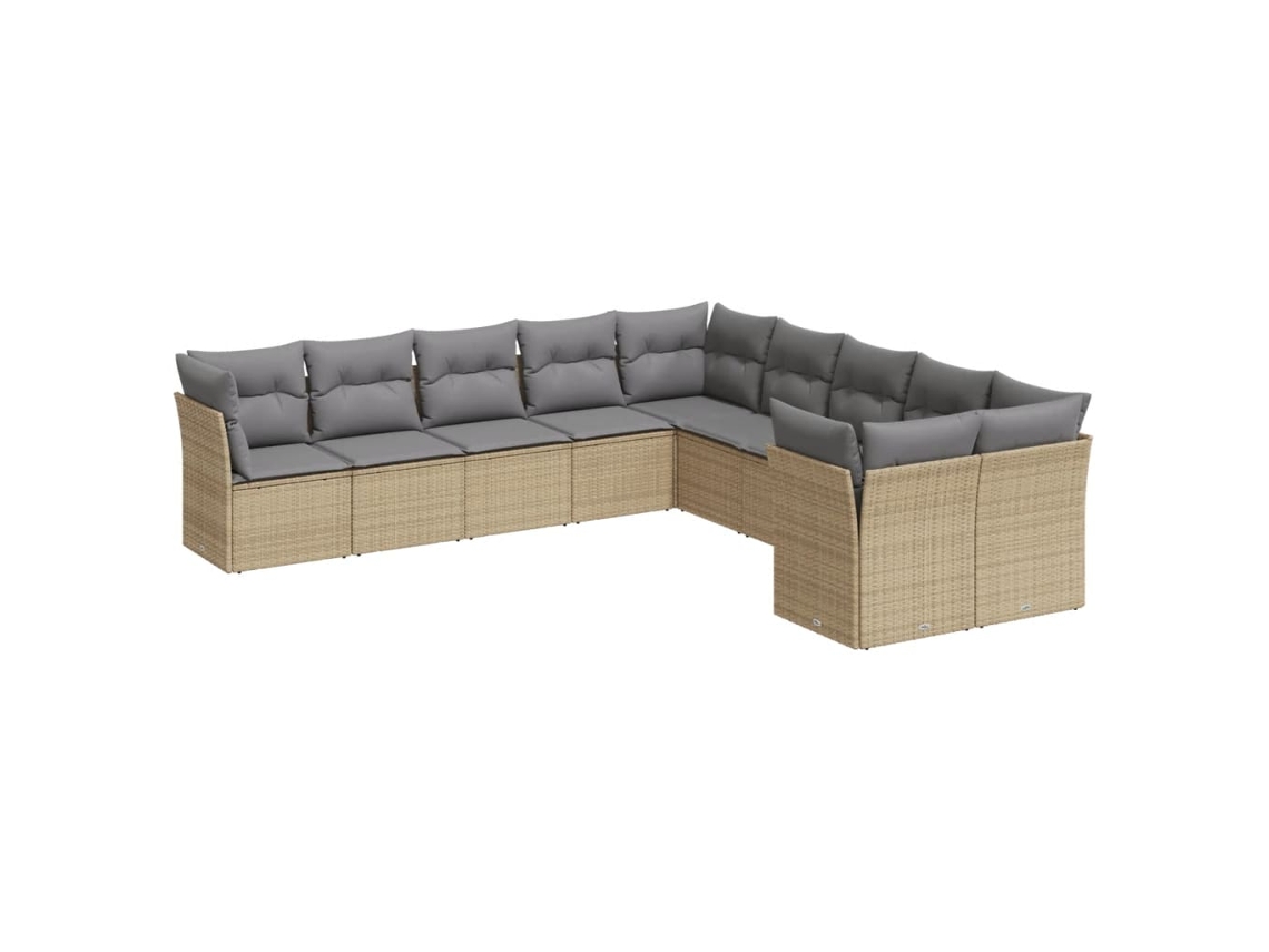 Conjunto de 10 Sofás para Jardim com Almofadões Vime Pe Bege MAISON EXCLUSIVE