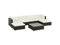 Vidaxl 7 Pcs Conjunto Lounge Jardim C/ Almofadões Vime Pe Castanho