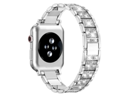Bracelete Para Apple Watch 46/49/45/44mm - Aço Inoxidável Com Joias De Diamante Prateada