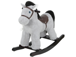 Cavalo de baloiço infantil de pelúcia com coruja e boneca sonora 71x26x55 cm cinza S/MARCA