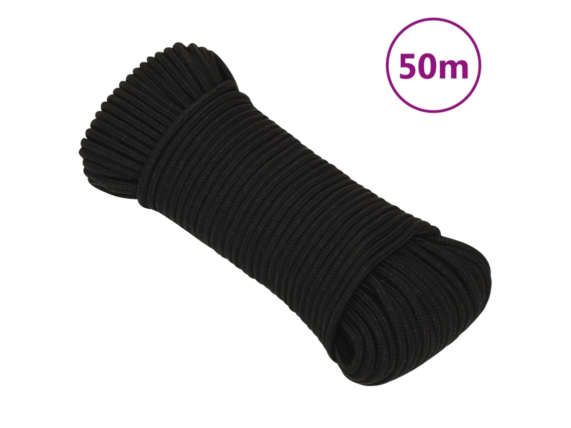 Vidaxl Corda De Trabalho 5 Mm 50 M Poliéster Preto