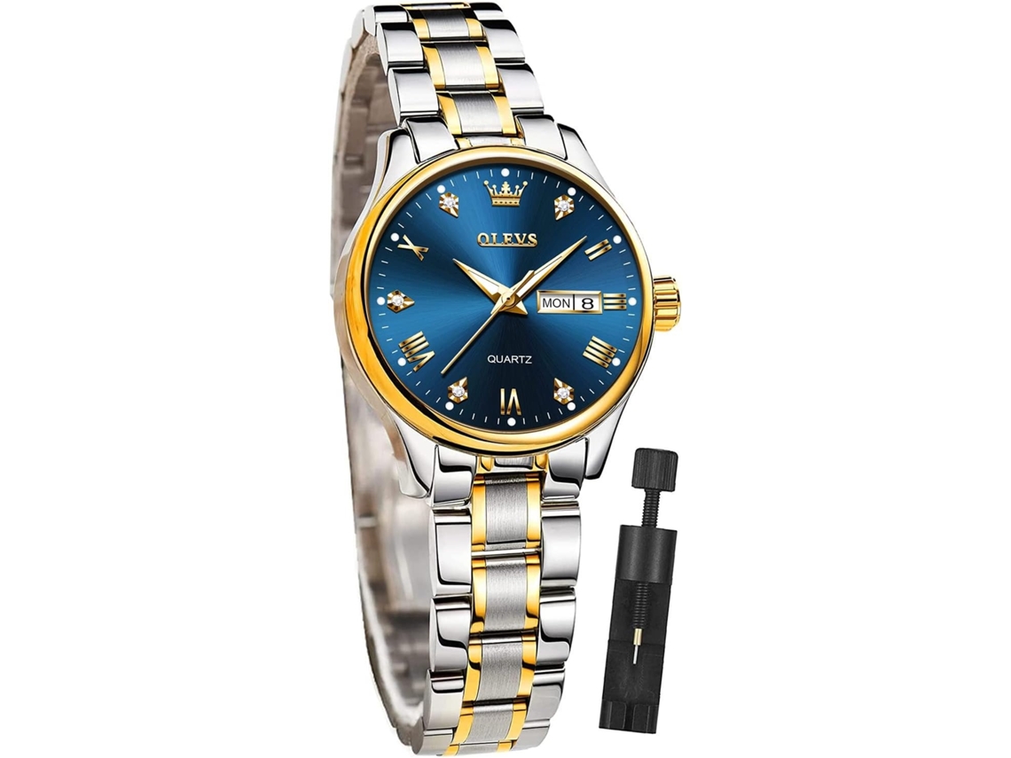 Lurelia Relógio Feminino, Movimento De Quartzo, Data/calendário, Detalhes Com Strass, Rosa Ouro, Prata